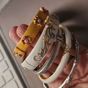 3 vintage  enamel bracelets plus 2 silver overlay